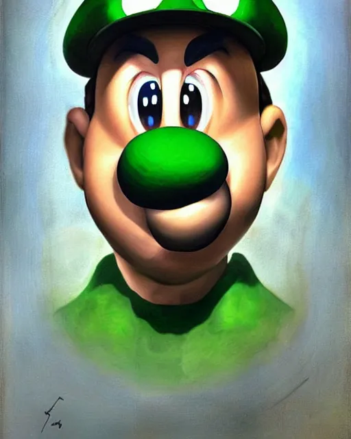Prompt: luigi from mario bros, hyperrealistic portrait by by jean gireaud and salvador dali