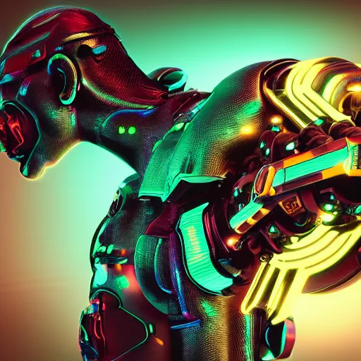 Prompt: a neon cyberpunk cyborg jaguar, octane render