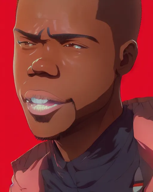 Image similar to anime portrait of Kevin Hart as an anime man by Stanley Artgerm Lau, WLOP, Rossdraws, James Jean, Andrei Riabovitchev, Marc Simonetti, and Sakimichan, trending on artstation