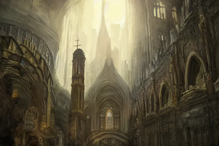 Prompt: concept art of ancient cathedral of forgotten cat people, national geographic, high fantasy, strong perspective, sacred perfect lighting,