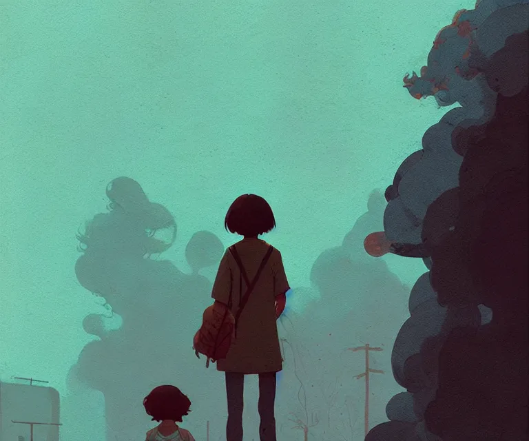 Image similar to stranger things, naturel, art style by atey ghailan, greg rutkowski, greg tocchini, james gilleard, joe gb fenton, in kaethe butcher, dynamic lighting, gradient light blue, brown, blonde cream and white color in scheme, grunge aesthetic