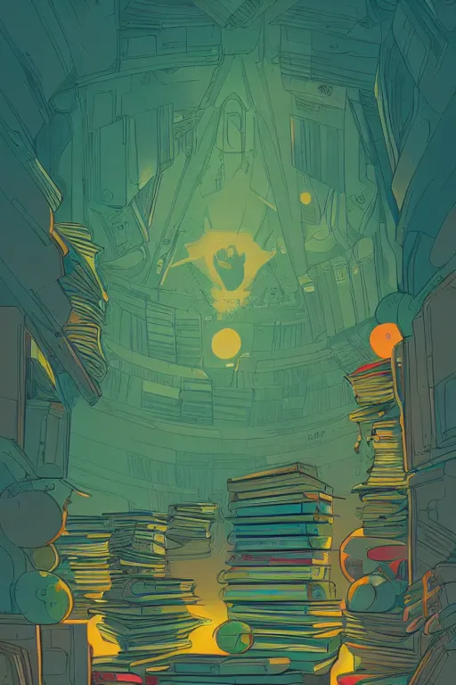 Image similar to books and pencil, style of kilian eng, light, simple, Illustration