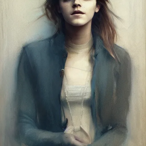 Image similar to full body fashion model emma watson by Richard Schmid by Jeremy Lipking by moebius by atey ghailan