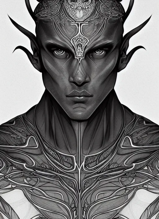 Prompt: symmetry!! full shot sketch!! of a male character, line sketch!!, intricate, elegant, highly detailed, monochrome, digital painting, artstation, concept art, sharp focus, illustration, art by grzegorz przybys and yintiong