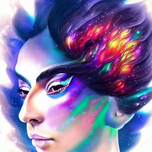 Image similar to lady gaga, galaxies and nebula flowing out of his body, artgerm, psychedelic floral planets, studio ghibli painterly style, trending on artstation