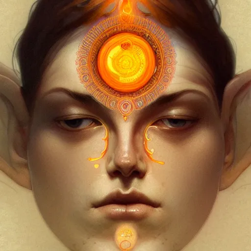 Image similar to Intricate delicate chakra face diagram, sacral chakra, face, detailed, elegant, highly detailed, digital painting, artstation, concept art, smooth, sharp focus, illustration, art by Krenz Cushart and Artem Demura and alphonse mucha