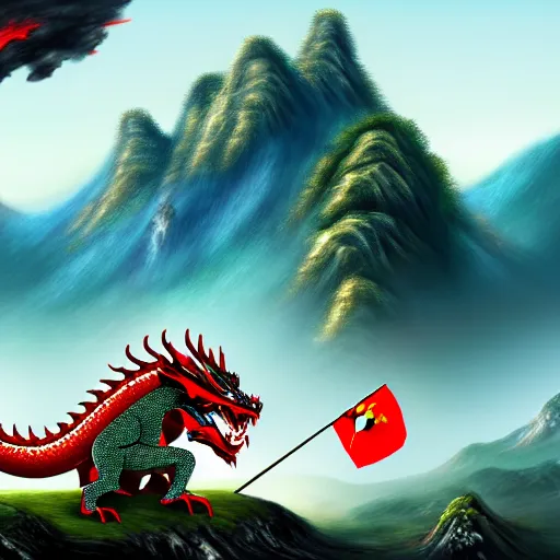 Image similar to Chinese president, bananas weapon, battle the dragon, centered, highly detailed, mountains, epic composition, background, fantasy art, 8k