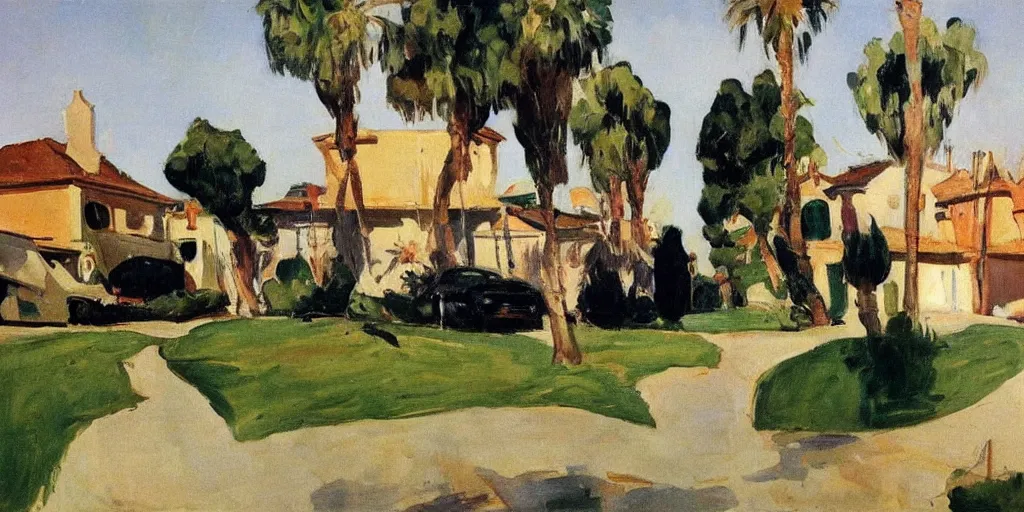 Prompt: us suburbs, sorolla 1950