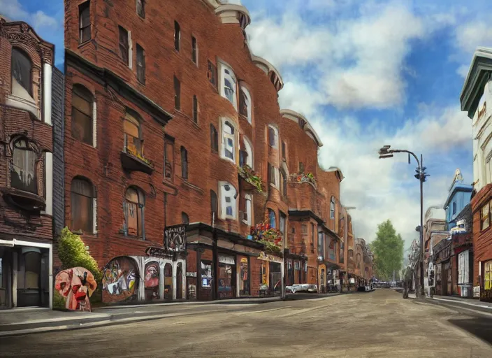 Image similar to north melbourne street, lowbrow, matte painting, 3 - d highly detailed, in the style of mark ryden