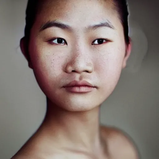 Prompt: a very beautiful photo of a young asian woman in the style of martin schoeller