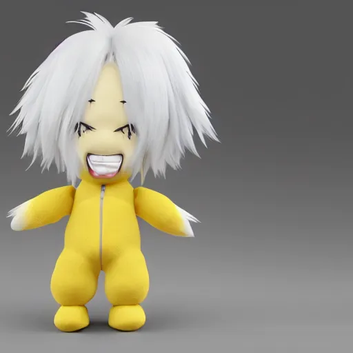 Image similar to cute fumo plush of a yellow and white - haired prankster, anime, vray