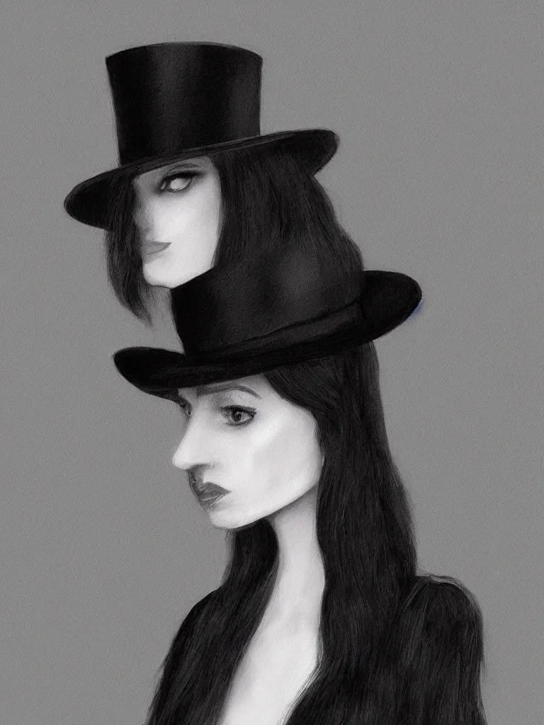 Image similar to elegant long hair lady wearing gentleman suit and tophat portrait photorealism noir