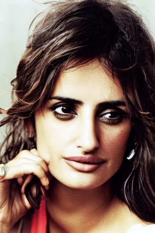 Image similar to penelope cruz, photo, portrait, close up, kodak, warm lightning, lomography