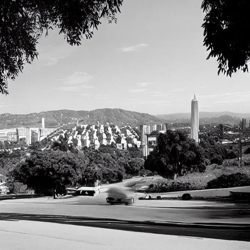 Image similar to the Beatles building viewed from the Mulholland road drive