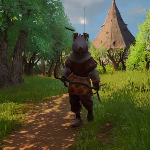 Prompt: an anthropomorphic rat dressed in medieval clothing, walking through a lush forest, studio Ghibli, kingdom come deliverance