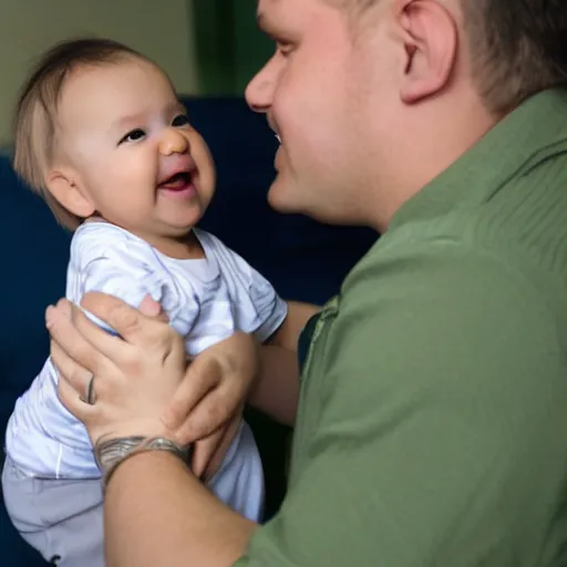 Image similar to a baby seeing his father for the first time