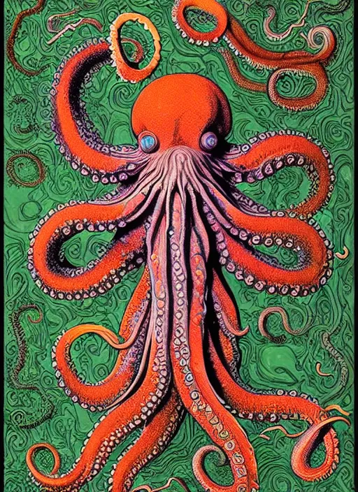 Image similar to octopus fox hybrid, rococo, intricate geometry, rainbow mycelium, basil wolverton, hr giger,