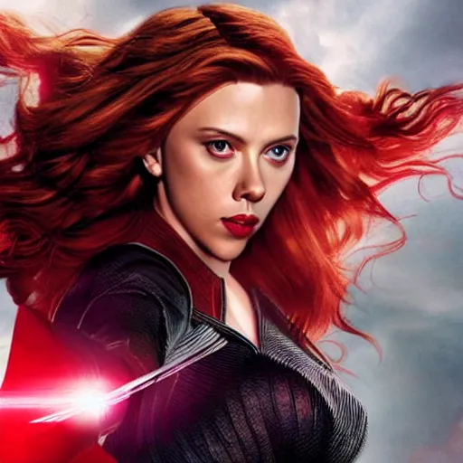 Prompt: promotional art depicting Scarlett Johansson as the scarlet witch