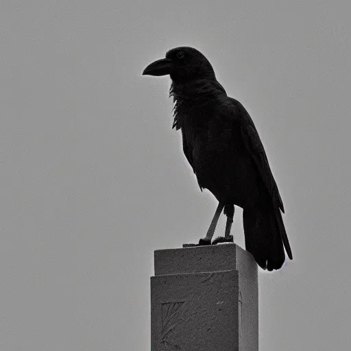 Image similar to a black and white highly detailed and realistic statue of a crow, museum lighting, award winning, masterpiece, nature photography, national geographic, construction site, black and white, high contrast, grainy