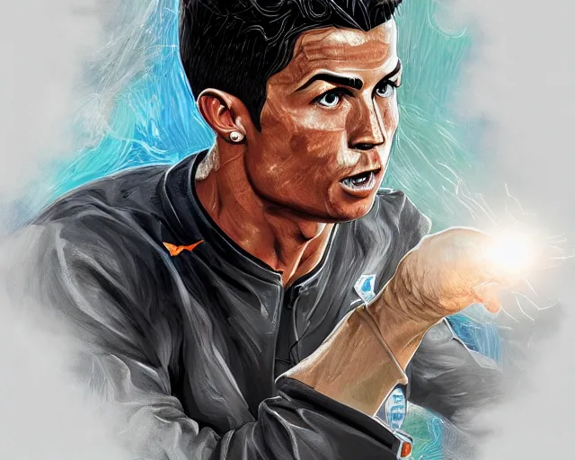 Image similar to cristiano ronaldo as a strong magician, fantasy art, in the style of Andreas Höher, illustration, epic, fantasy, intricate, elgant, amazing detail, digital painting, artstation, concept art, smooth, sharp focus