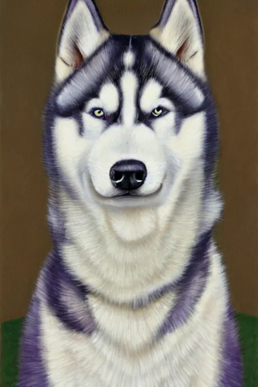 Image similar to portrait painting of a husky wearing a white vest