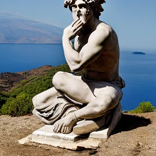 Prompt: a greek statue smoking a blunt