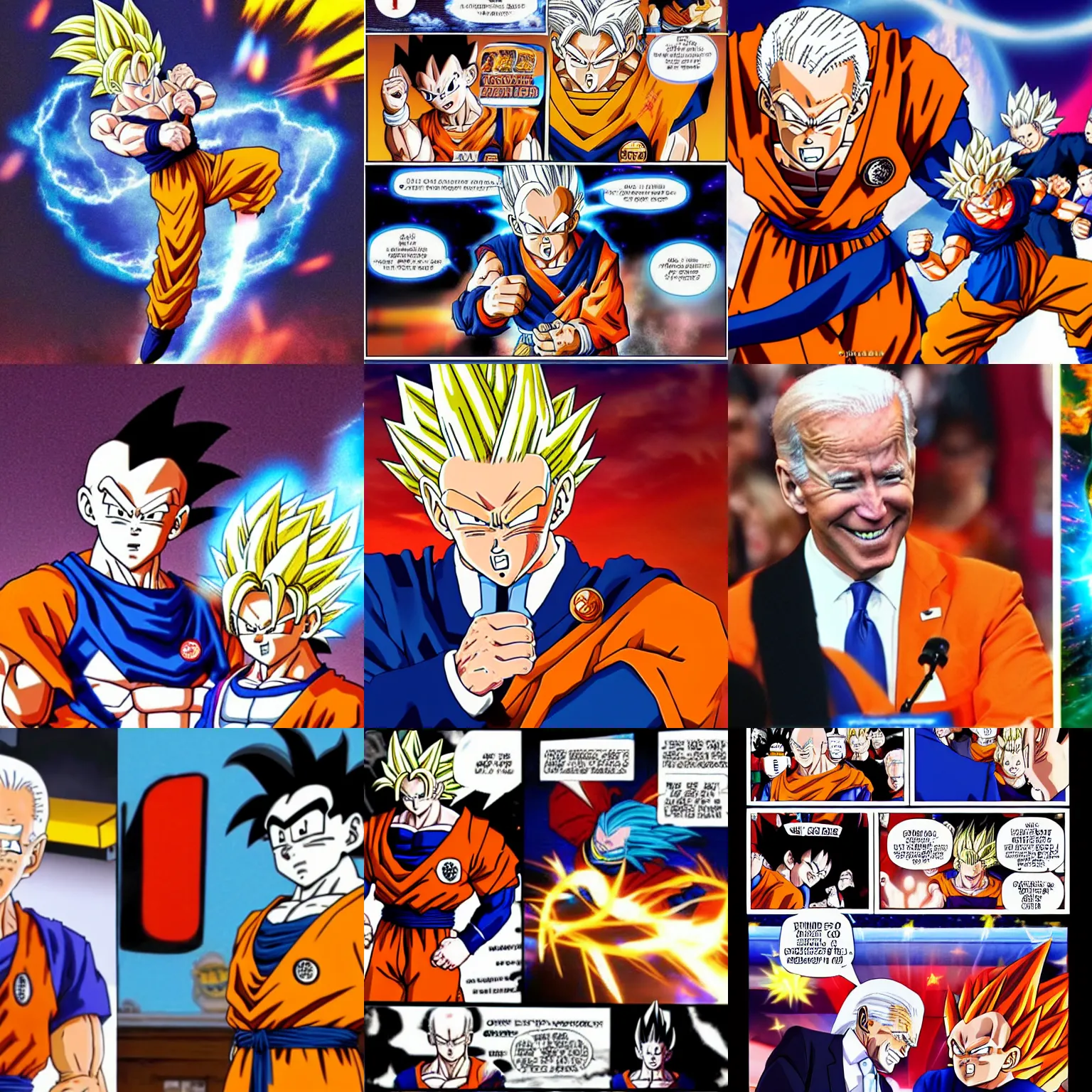 Prompt: dragonball, joe biden is Goku, powering up