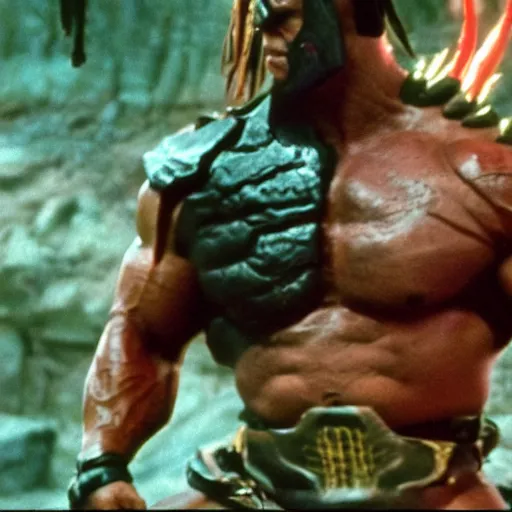 Prompt: film still of Dwayne Johnson playing Goro in Mortal Kombat (1995), 4k