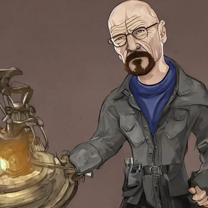 Image similar to walter white as a character in the game league of legends, with a background based on the game league of legends, detailed face