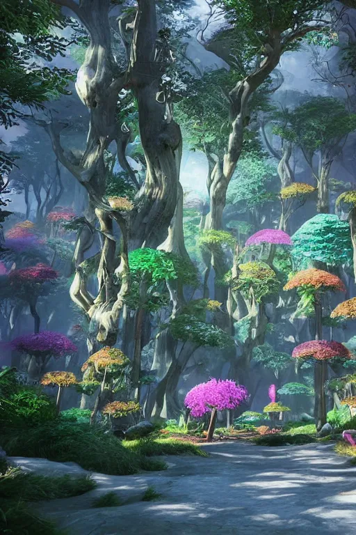 Prompt: a fancy candy forest, unreal engine, realistic, fantasy scenic, atmospheric