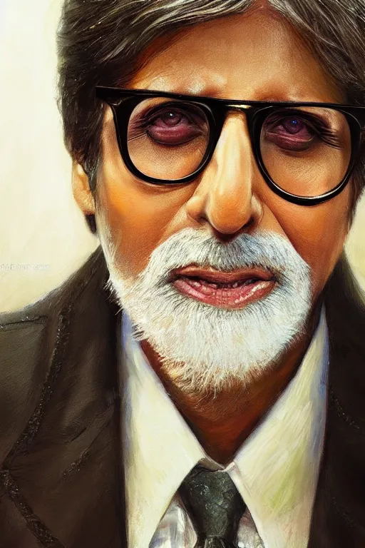 Prompt: Amitabh Bachchan, closeup character portrait art by Donato Giancola, Craig Mullins, digital art, trending on artstation