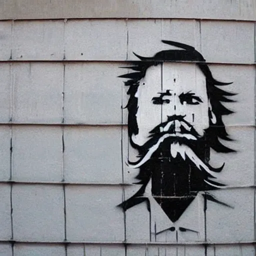 Image similar to banksy bearded graffiti, real life, sharp focus