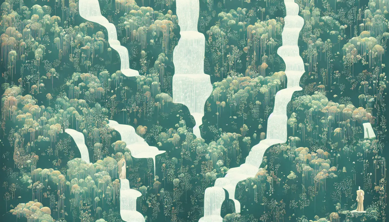 Image similar to waterfall by Victo Ngai, minimalist, detailed