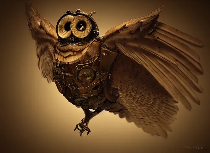 Image similar to a flying Warrior owl art nuveau, steampunk, symmetry, cinematic lighting , unreal engine,