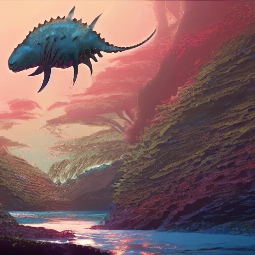 Prompt: concept art painting of cambrian life prehistoric sea creatures, detailed, cel shaded, in the style of makoto shinkai and moebius and james gurney