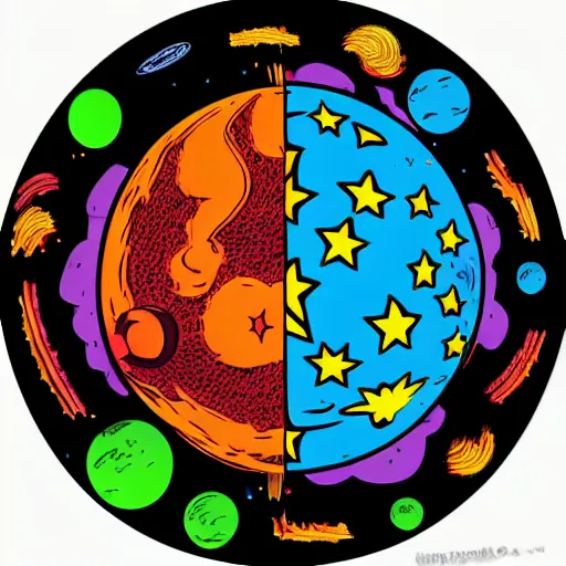 Image similar to 2 planet collapse particle fusion element macro cosmic art by butcher billy, sticker, colorful, illustration, highly detailed, simple, smooth and clean vector curves, no jagged lines, vector art, smooth andy warhol style