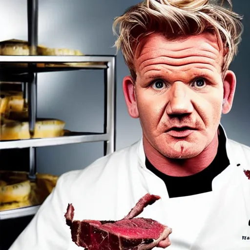 Image similar to gordon ramsay dipping steak into a toilet and eating it