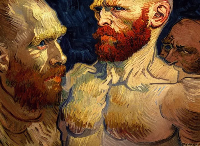 Image similar to a highly detailed beautiful portrait of van gogh as kratos, by gregory manchess, james gurney, james jean