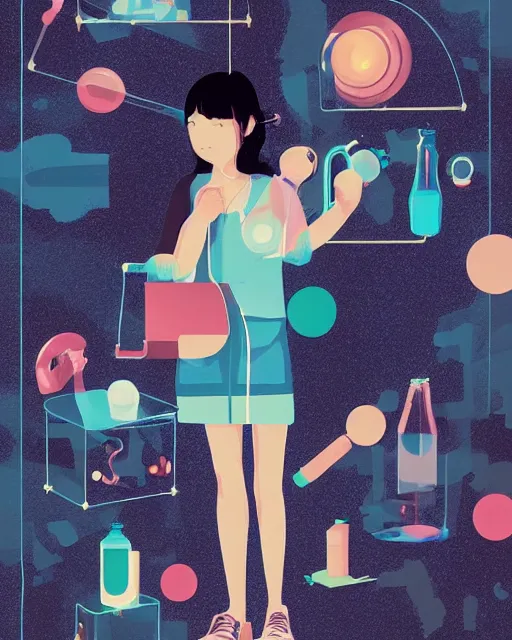 Image similar to a little girl is doing a science experiment. clean cel shaded vector art. minimalist illustration art by lois van baarle, artgerm, helen huang, petros afshar by makoto shinkai and ilya kuvshinov, rossdraws