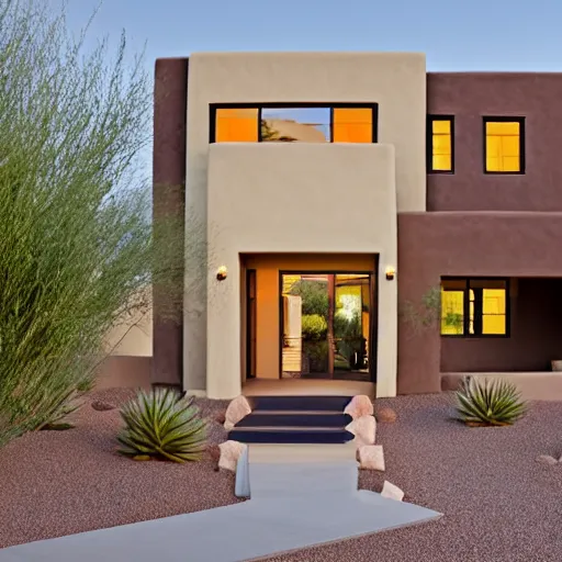 Prompt: modern arizona home, exterior, adobe style