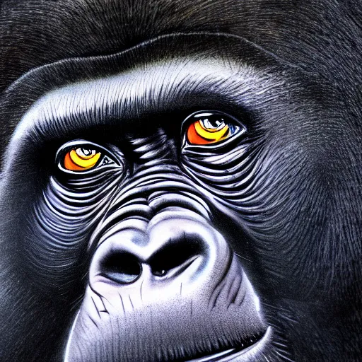 Prompt: japanese ink block painting of a gorilla, 4 k, hyper realistic, dslr, high resolution, landscape, beautiful