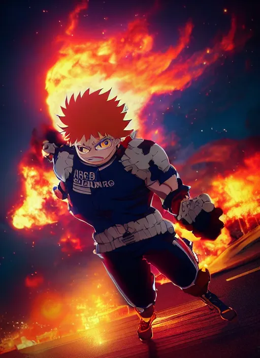 Prompt: Endeavor from my hero academia posing, boku no hero academia, flames, dark atmosphere, cinematic shot, intricate, ornate, photorealistic, ultra detailed, realistic, 100mm, photography, octane, high definition, depth of field, bokeh, 8k, artstation