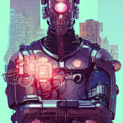 Image similar to comic book illustration, cyberpunk concept art, a portrait of a cybernetic monk meditating in lotus pose, art by josan gonzales and wlop, highly detailed, intricate, sci-fi, sharp focus, Trending on Artstation HQ, deviantart