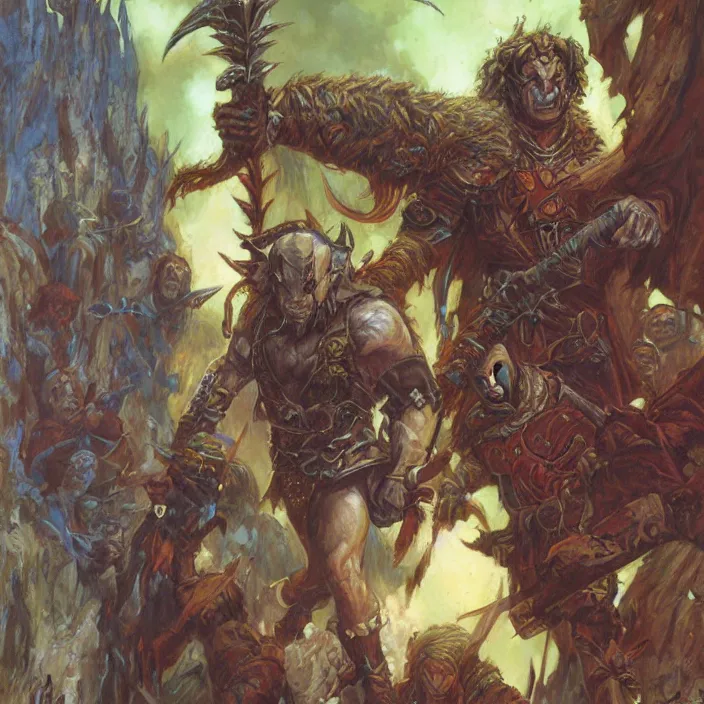 Image similar to a fantasy comic book style portrait painting of a half - orc male warrior, art by donato giancola and bayard wu and gustav moreau and wayne barlowe