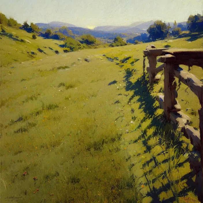 Image similar to painting of a stone railing, countryside, calm, sunny day, artwork by jeremy lipkin and giuseppe dangelico pino and michael garmash and rob rey and greg manchess and huang guangjian and makoto shinkai, sharp edges, simple form, 1 0 0 mm