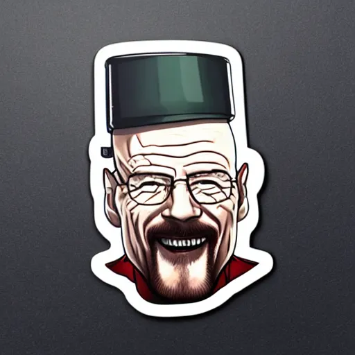 Prompt: head of Walter white laughing, Sticker illustration