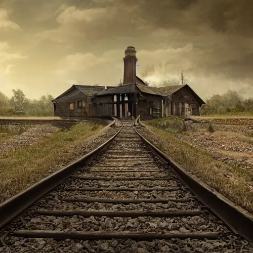 Image similar to the railroad is a place of death. it's where the forgotten and the damned go to die. it's a place of dark secrets and hidden terror. high detail, 4 k