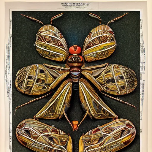 Prompt: A complex symmetric scarab insect, detailed and intricate, by Norman Rockwell , 8k