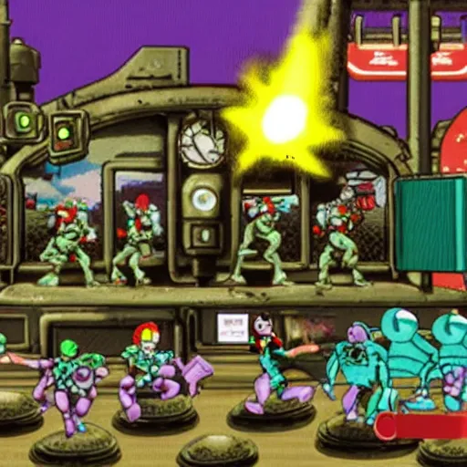 Image similar to gameplay still of metal slug game featuring toy story characters, by SNK for neo Geo arcade