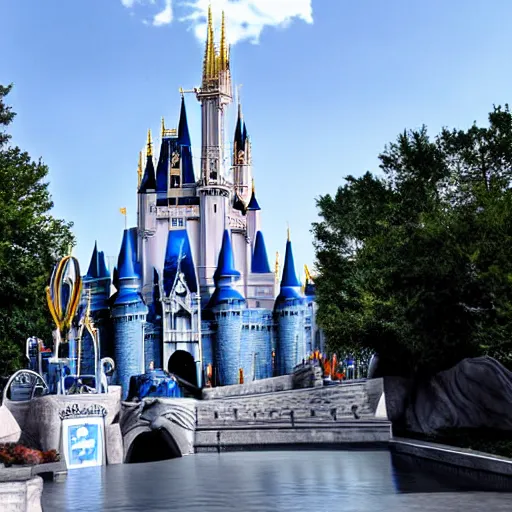 Image similar to cinderella castle at magic kingdom in the year 3035, travel blog photograph